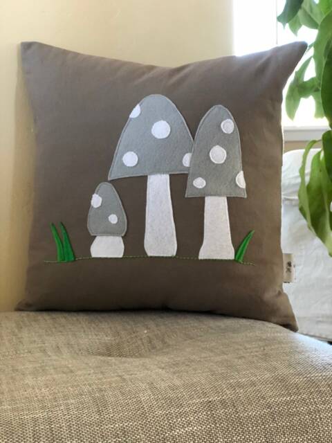 Felt Mushroom Pillow Cover Toadstool Applique Cushion, Farmhouse Decor - image 1