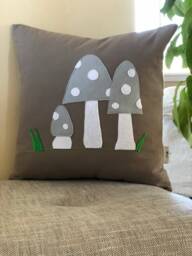 Felt Mushroom Pillow Cover Toadstool Applique Cushion, Farmhouse Decor - thumbnail 1
