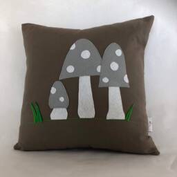 Felt Mushroom Pillow Cover Toadstool Applique Cushion, Farmhouse Decor - thumbnail 2