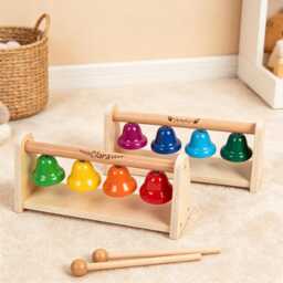 Personalized Wooden Bell Toy Set, Custom Name Sensory Toy, Montessori Musical Baby Shower Gift, Toddler Toy, Rainbow - thumbnail 1