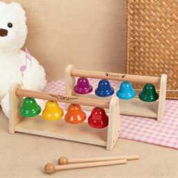 Personalized Wooden Bell Toy Set, Custom Name Sensory Toy, Montessori Musical Baby Shower Gift, Toddler Toy, Rainbow - thumbnail 3