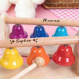 Personalized Wooden Bell Toy Set, Custom Name Sensory Toy, Montessori Musical Baby Shower Gift, Toddler Toy, Rainbow - thumbnail 2