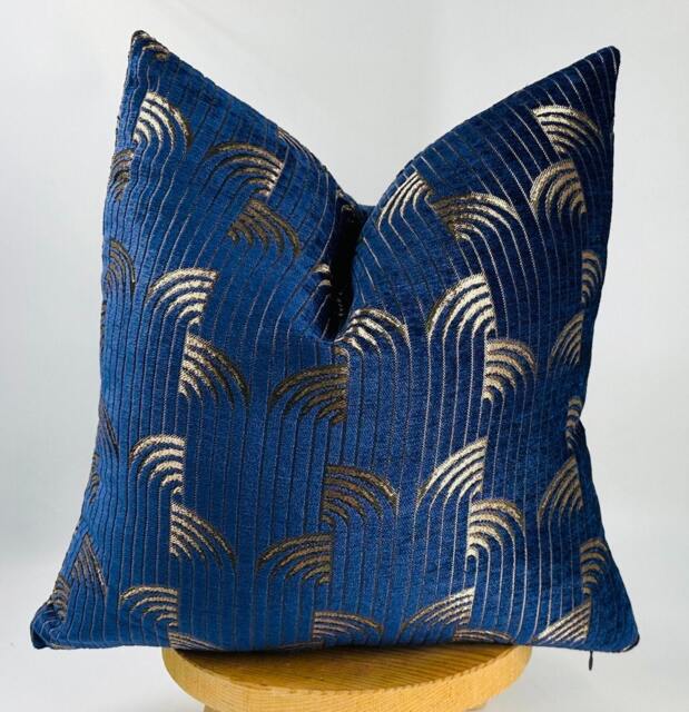 Navy Blue Jacquard Pillow Cover, Luxury Euro Sham, Throw Pillow, Cushion, Navy & Bright Copper Color, Halloween Gift, 20x20 - image 1