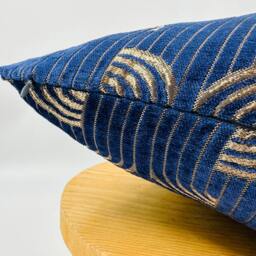Navy Blue Jacquard Pillow Cover, Luxury Euro Sham, Throw Pillow, Cushion, Navy & Bright Copper Color, Halloween Gift, 20x20 - thumbnail 2