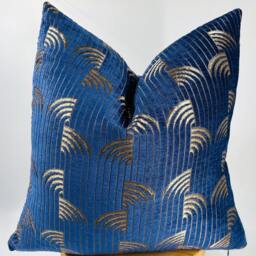 Navy Blue Jacquard Pillow Cover, Luxury Euro Sham, Throw Pillow, Cushion, Navy & Bright Copper Color, Halloween Gift, 20x20 - thumbnail 3