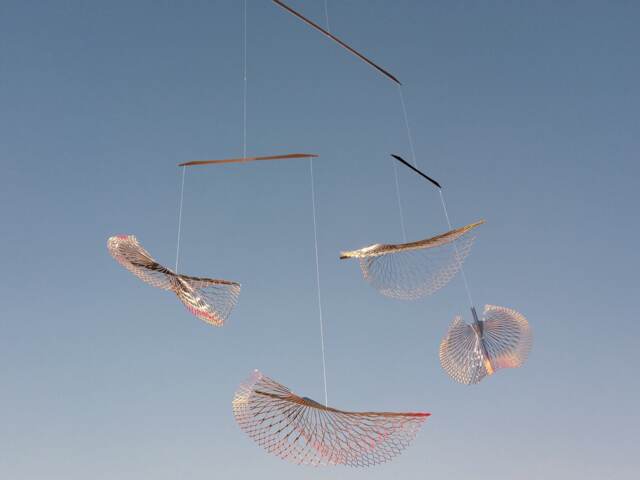 Metal Leaf Mobile With A Dash Of Color, Stainless Steel Fall Decor, Kinetic Delicate & Durable Metal Sculpture - image 1