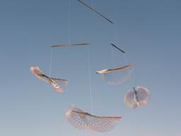 Metal Leaf Mobile With A Dash Of Color, Stainless Steel Fall Decor, Kinetic Delicate & Durable Metal Sculpture - thumbnail 1