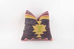 Vintage Turkish Kilim Pillow Cover Handwoven Wool Cushion, 16x16 - thumbnail 1