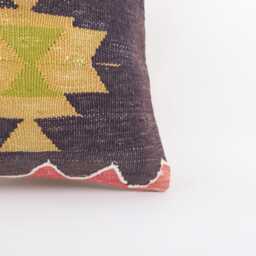 Vintage Turkish Kilim Pillow Cover Handwoven Wool Cushion, 16x16 - thumbnail 2