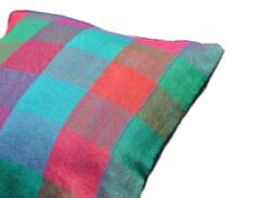 Checkered Throw Pillow - Ring Decorative Handmade Cushion Cover - Cotton Silk Saree Multicolored Block Print
