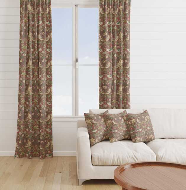 Custom Made William Morris Strawberry Thief Crimson Blackout Lining Curtains 3 - image 1