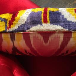 Handwoven Ikat Velvet Lumbar Pillow Cover Uzbek Silk Throw - thumbnail 3