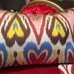 Handwoven Ikat Velvet Lumbar Pillow Cover Uzbek Silk Throw - thumbnail 4