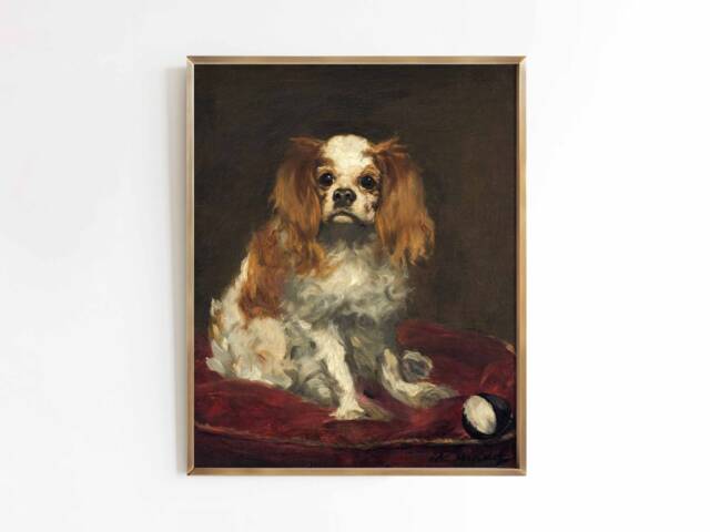 King Charles Spaniel - Vintage Pet Dog Oil Painting Print Edouard Manet Large Sizes 8x10 11x14 16x20 - image 1
