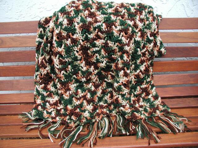 Rustic Crochet Afghan, Woodland Fall Fringe Blanket, Cabin Decor - image 1