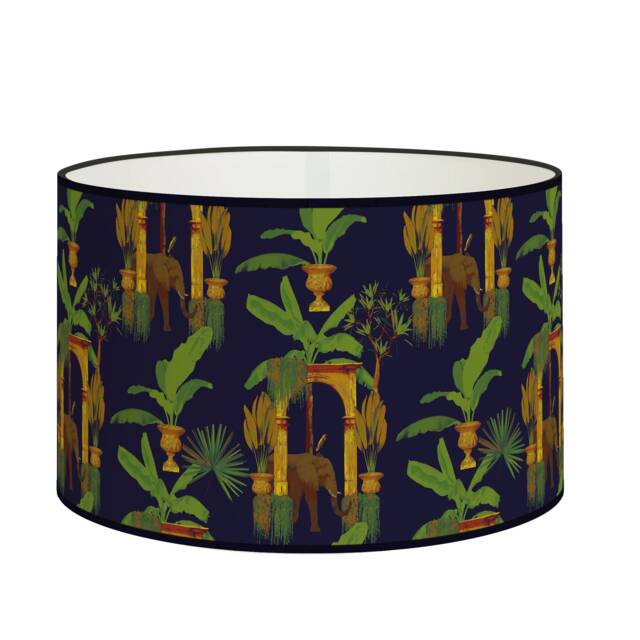 Safari Lampshade in Fabric, Elephant & Palm Tree Pattern, Exotic Lighting For Adventurous Ambiance, Available Lampshade Suspension - image 1
