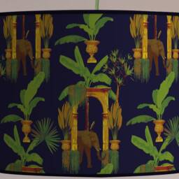Safari Lampshade in Fabric, Elephant & Palm Tree Pattern, Exotic Lighting For Adventurous Ambiance, Available Lampshade Suspension - thumbnail 3