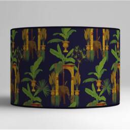 Safari Lampshade in Fabric, Elephant & Palm Tree Pattern, Exotic Lighting For Adventurous Ambiance, Available Lampshade Suspension - thumbnail 2