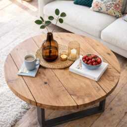 Handmade Round Coffee Table Rustic Scaffold Board With Steel Legs - thumbnail 2