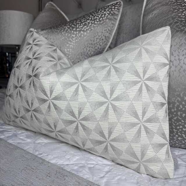 Luxury Geometric Cushion Cover, Designer Fabric Pillow Sham, Silver Grey Throw Case, Modern Sofa Decor, High End Home Accent Braxton Mist - image 1