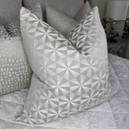 Luxury Geometric Cushion Cover, Designer Fabric Pillow Sham, Silver Grey Throw Case, Modern Sofa Decor, High End Home Accent Braxton Mist - thumbnail 2