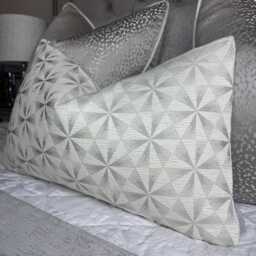 Luxury Geometric Cushion Cover, Designer Fabric Pillow Sham, Silver Grey Throw Case, Modern Sofa Decor, High End Home Accent Braxton Mist - thumbnail 1