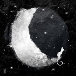 Cat & Moon Print - 21x30 Cats Art Print Wall Decor Draws Animals Illustrations - thumbnail 1