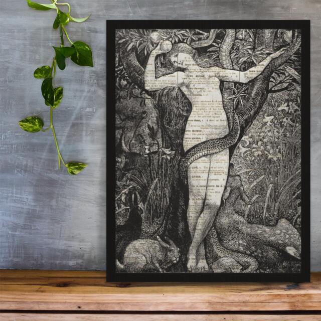 Eve in The Garden Of Eden Print On An Upcycled 125+ Year Old Antique Dictionary Page, Dark Academia Aesthetic, Victorian Gothic, Art Nouveau - image 1
