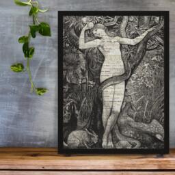 Eve in The Garden Of Eden Print On An Upcycled 125+ Year Old Antique Dictionary Page, Dark Academia Aesthetic, Victorian Gothic, Art Nouveau - thumbnail 1