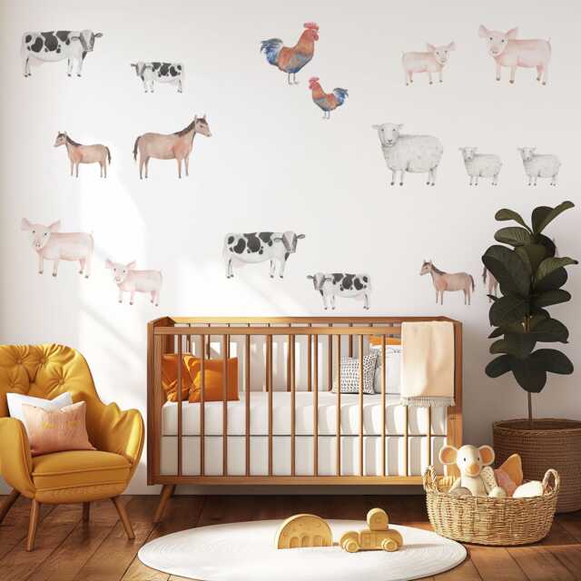 Farm Animal Wall Decals Nursery Stickers Farmyard Animals Peel & Stick Cow Pig Horse Sheep Decor - image 1