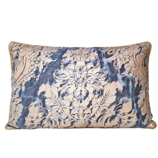 Throw Pillow Cushion Cover Fortuny Fabric Midnight Blue & Silvery Gold Dandolo Pattern - Made in Italy - image 1