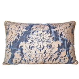 Throw Pillow Cushion Cover Fortuny Fabric Midnight Blue & Silvery Gold Dandolo Pattern - Made in Italy - thumbnail 1