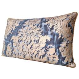 Throw Pillow Cushion Cover Fortuny Fabric Midnight Blue & Silvery Gold Dandolo Pattern - Made in Italy - thumbnail 4