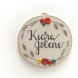 Calligraphy Style Baby Name Floral Embroidery Hoop. Shower Gift. Wall Art. Nursery Hanging - thumbnail 2