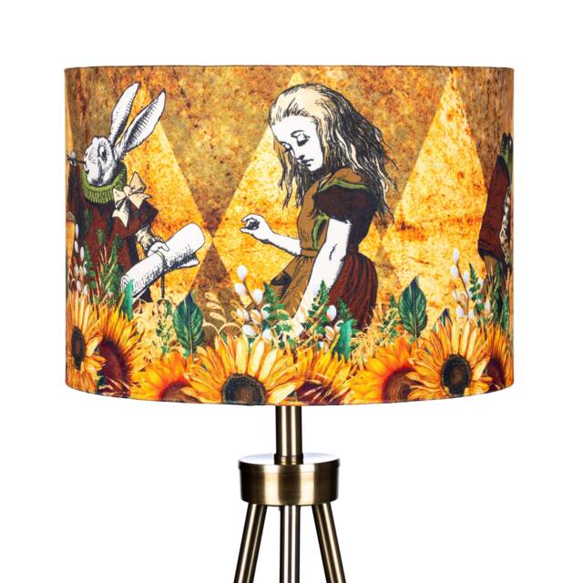 Lampshade Alice in Wonderland Autumn Orange Brown Velvet - Drum Lamp Shade 20cm 25cm 30cm 35cm 40cm 45cm Table Lamp Shade, Ceiling, Pendant - image 1