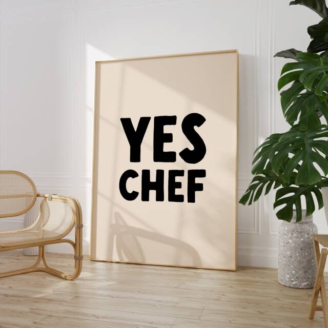 Yes Chef Print - Kitchen Natural & Black Wall Art The Bear Tv Show - image 1