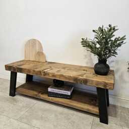 Handmade Rustic Wood Tv Stand With Shelving Storage - Farmhouse Industrial Media Unit UK - thumbnail 3