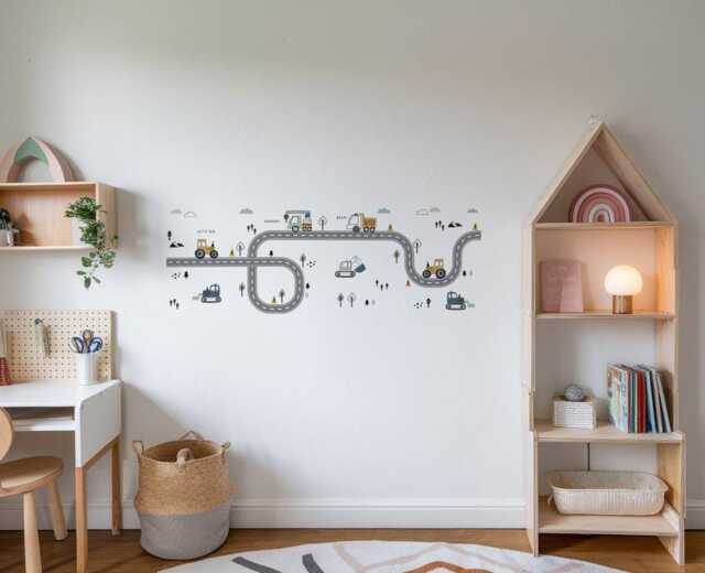 Truck, Tractor & Digger On The Road Nursery Wall Stickers - image 1