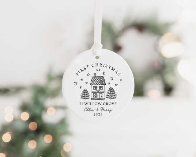 Personalised First Christmas in Our New Home Bauble - Ceramic Xmas Tree Decoration Couple Keepsake - image 1