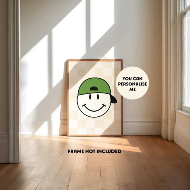 Smiley Face, Cool Kids Print, Boys Bedroom Checkerboard, Retro Style Prints, Skater, Skating, Teen Room Skateboard - image 1