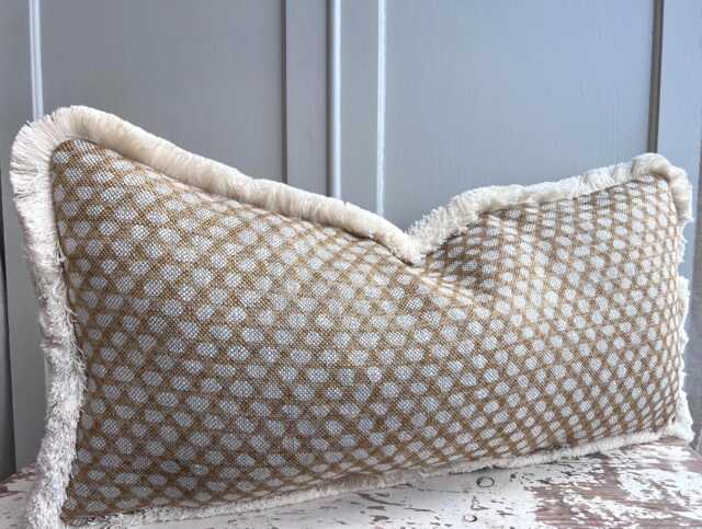 Cushions Made in Fermoie Wicker Luxury Designer Decorative Beige Linen Cushion Pillow Throw Cover Brush Fringe - image 1