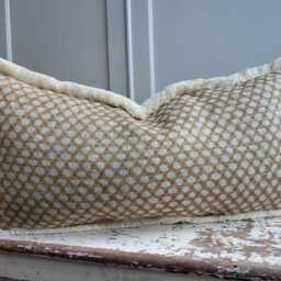Cushions Made in Fermoie Wicker Luxury Designer Decorative Beige Linen Cushion Pillow Throw Cover Brush Fringe - thumbnail 2