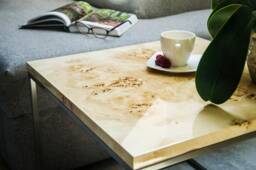 Square Coffee Table, Small Table Made Poplar Burl Verneer, Vintage End Suit To Elegant Living Room