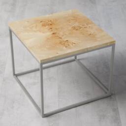 Square Coffee Table, Small Table Made Poplar Burl Verneer, Vintage End Suit To Elegant Living Room - thumbnail 3