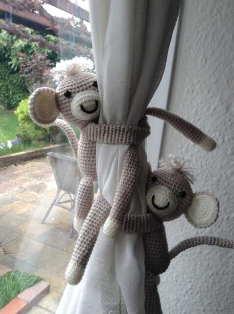 Curtain Tie Backs Monkeys Crochet Monkey Nursery Baby Bedroom Curtains Tiebacks Decoration Newborn New Parent Gift - image 1