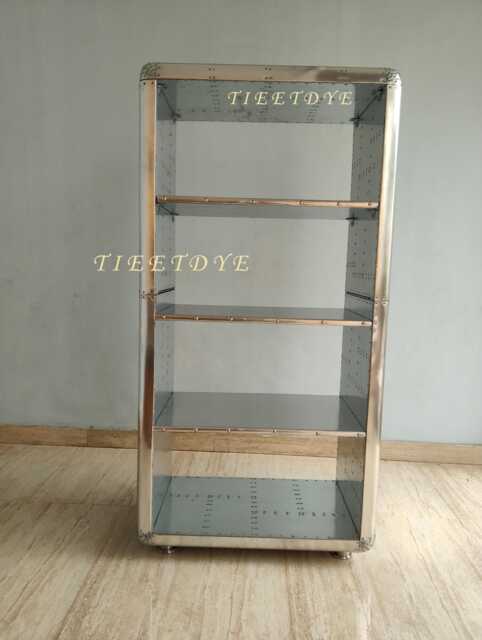 Industrial Aviator Bookcase Hand-Beaten Aluminum Home Office Shelf - image 1