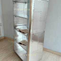 Industrial Aviator Bookcase Hand-Beaten Aluminum Home Office Shelf - thumbnail 3