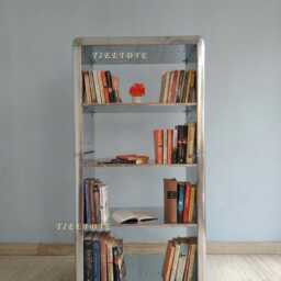 Industrial Aviator Bookcase Hand-Beaten Aluminum Home Office Shelf - thumbnail 2