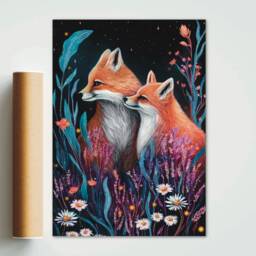 A4 A5 Fox Print - Wall Art Home Decor Gift Woodland Wildlife Print Spring Forest Two Foxes Love - thumbnail 4