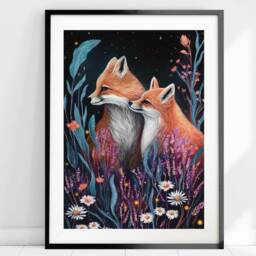 A4 A5 Fox Print - Wall Art Home Decor Gift Woodland Wildlife Print Spring Forest Two Foxes Love - thumbnail 2
